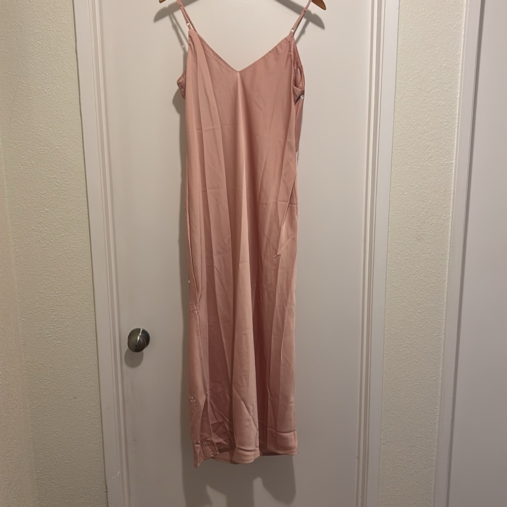 NWT A New Day Pink Satin Bejeweled Slip Spaghetti Strap Dress - Picture 2 of 8